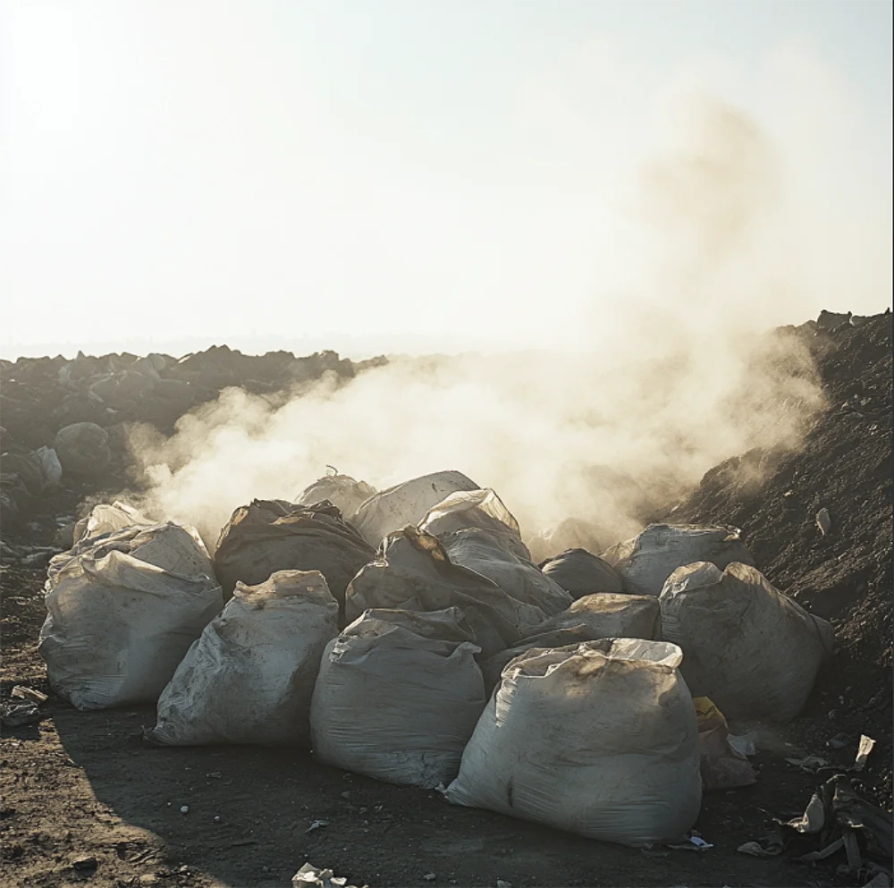 Uncollected rubbish bags emit gasses in the hot weather